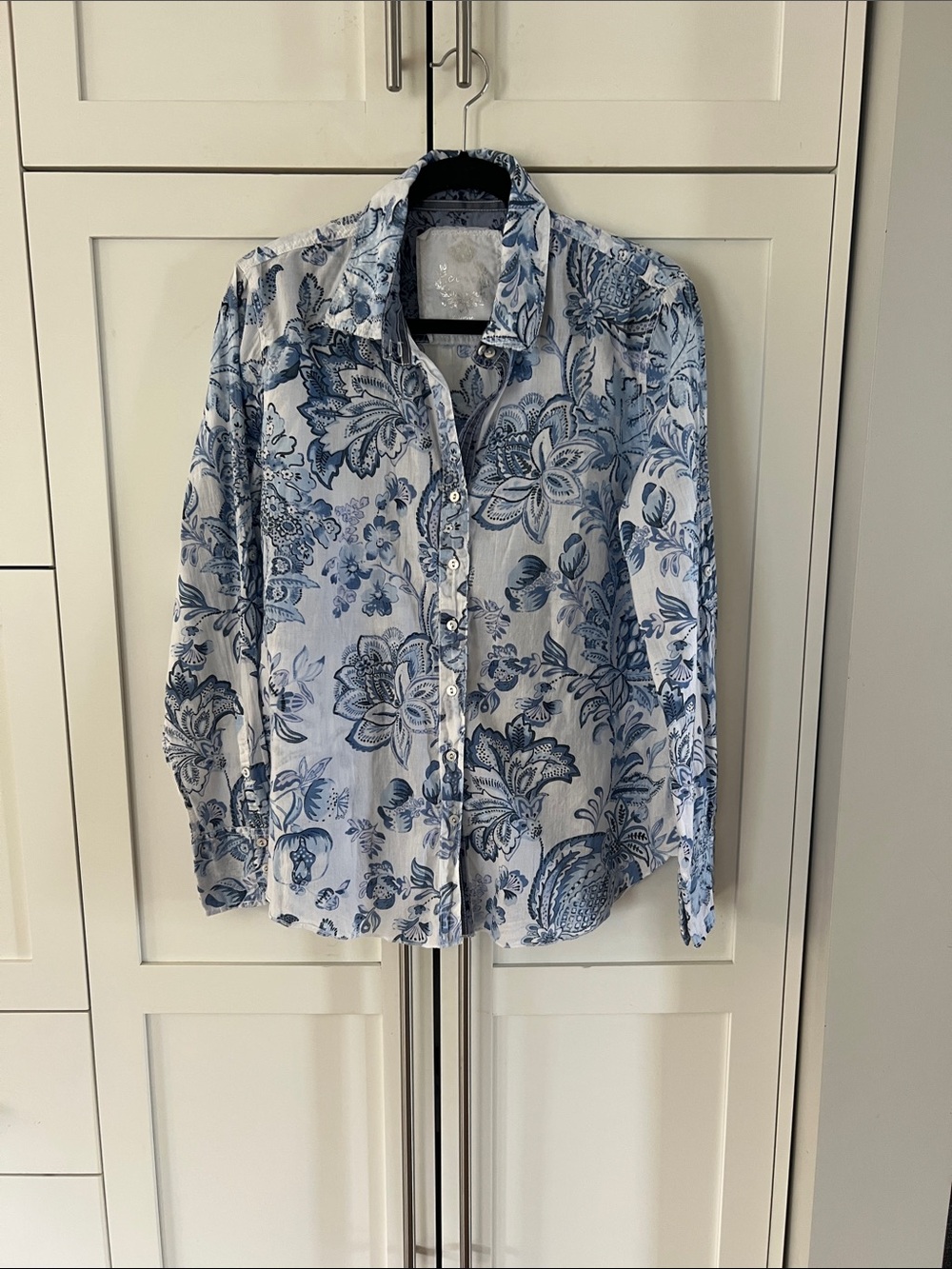 Cino Blue Floral Cotton Button-Up Blouse